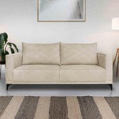 Imagem de Sofá Living 2 Lugares com Pés de Ferro Almofadas Soltas 160cm Neso Bouclê Bege G63 - Gran belo