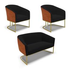 Imagem de Namoradeira 2 Poltronas Industrial Dourado Stella Noz/Linho Pto D03 - D`Rossi