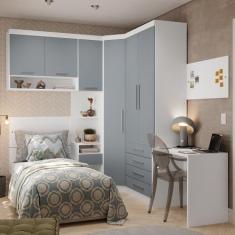 Imagem de Quarto de Canto Solteiro com Guarda Roupas Cabeceira e Escrivaninha Al