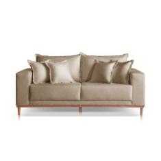 Imagem de Sofá 3 Lugares Almofada Solta Base Madeira Linho Bege Medio Mila 1,8M