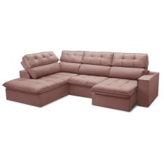 Imagem de Sofá 4 Lugares Retrátil e Reclinável Arezzo com Chaise Esquerdo Veludo Rosê