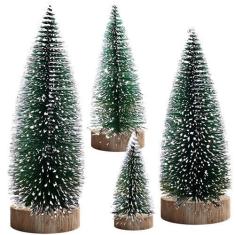 Imagem de Árvore de Natal KatChon Flocked Mini para mesa, 4 peças de 10 a 25 cm