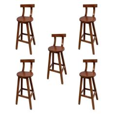 Imagem de Kit 5 Banquetas Altas de Madeira com Encosto Girafa Imbuia