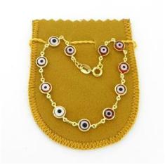 Imagem de Pulseira Feminina 18cm Olho Grego 6mm Folheada Ouro PL335