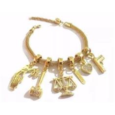 Imagem de Pulseira Berloques Arma Advogada Direito Folheado 18k