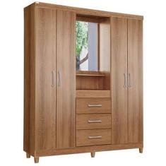 Imagem de Guarda Roupa Capelinha Lyon Solteiro Com Espelho 4 Portas 3 Gavetas Ru