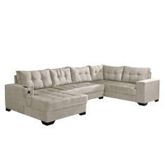 Imagem de Sofá De Canto 6 Lugares Dijon Com Chaise Esquerdo E Entrada Usb Suede Areia