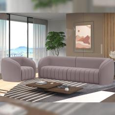 Imagem de Conjunto Sala de Estar Sofá 252cm 3 Lugares e Poltrona Adam Veludo Rosê G45 - Gran Belo
