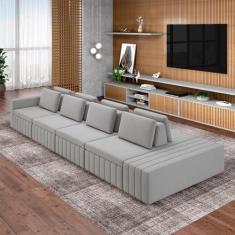 Imagem de Sofá Ilha com Encosto e Almofadas Móveis Olimpo 465cm Modulado Veludo Cinza G45 - Gran Belo