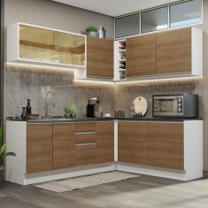 Imagem de Cozinha Completa de Canto 100% MDF Madesa Acordes 389002 com Armário e Balcão - Branco/Rustic
