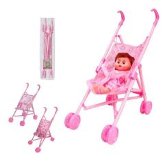 Imagem de Carrinho De Boneca Infantil Dobrável Rosa Menina Bebê Barato