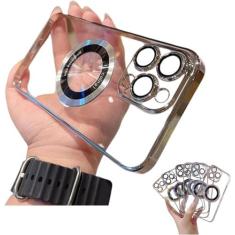 Imagem de Capa de celular anti-queda galvanizada, capa transparente oca magnética de luxo para 15 14 13 12 11 Pro Max Plus capa de borda fashion galvanizada /1016 (Color : Silver, Size : For iPhone 15 Plus)