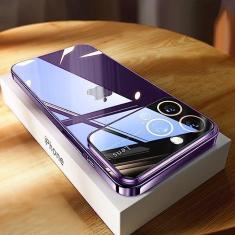 Imagem de Capa luxuosa de proteção para câmera de vidro temperado para iPhone 14 Pro Max 15 Plus iPhone 12 13 ProMax Capa traseira rígida de acrílico transparente, roxa, para iPhone 11