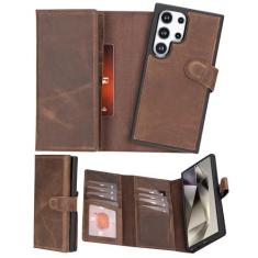 Imagem de Bayelon Carteira de couro genuíno para S24 Ultra, capa flip tripla para Samsung Galaxy S24 Ultra, capa de celular carteira magnética ultra destacável para Samsung Galaxy S24, capa carteira S24 Ultra e