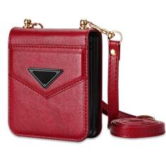 Imagem de Estojo de couro luxuoso com slot para cartão para Samsung Galaxy Z Flip 3 zflip3 zflip4 5G capa protetora para telefone titular do cartão, vermelho, para Samsung Z Flip 3