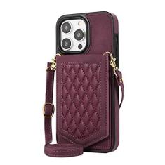 Imagem de Carteira de couro com espelho para cartões Solt Case para iPhone 14 Pro Max 13 Mini 12 11 SE 2022 XR XS 8 7 6 6S Plus Crossbody Lanyard Cover, vermelho, para iPhone 14Plus