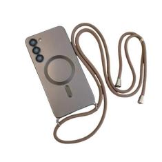 Imagem de Capa magnética de cordão crossbody para Samsung Galaxy S24 S23 S22 Plus Ultra S21 FE Proteção de câmera Capa de TPU macia, marrom cinza, para Samsung S23