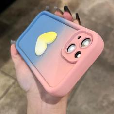 Imagem de Capa de silicone líquido macio gradiente fofo 3D amor coração para iPhone 11 12 13 14 Pro Max XR X XS 8 7 Plus SE 3 capa de cor doce, rosa azul, para iPhone 13