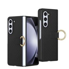 Imagem de Capa de telefone com anel de couro para Samsung Galaxy Z Fold 5 4 3 Fold5 Fold4 Fold3 5G Capa de prevenção de queda à prova de choque, preta, para Galaxy Z Fold4