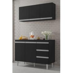 Imagem de Balcão de Cozinha 120mt com Tampo e Armário Suspenso Andréia Preto Ajl