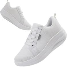 Imagem de Roltte Tênis de caminhada feminino com almofada de ar, sapatos de enfermeira, antiderrapante, para trabalho, tênis para serviço de alimentação, tênis de plataforma, confortável, leve, Todo branco, 35