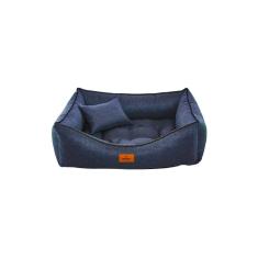 Imagem de Cama para Cachorro Retangular em Linho Azul Marinho Média (M) 55 x 42 cm