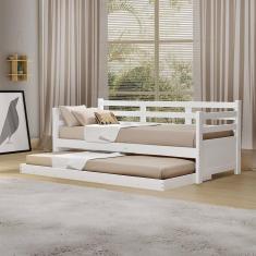 Imagem de Sofá Cama Solteiro Retrô Madeira Enjoy + 2 Kit - Branco