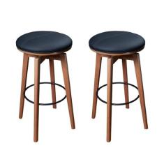 Imagem de Kit 2 Banquetas de Madeira Maciça e Estofada Idia Ressignificar Imbuia/Preto