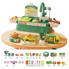 Imagem de Kit Pia Eletrica De Cozinha Infantil Com 42 Acessorios Vegetais Fogão 