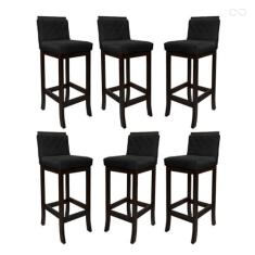Imagem de Kit 6 Banquetas Média de Madeira Maciça Nice com Encosto Matelassê Suede Preto CCS