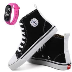 Imagem de Kit Tênis Casual Feminino Cano Médio Liso + Relógio Digital-Feminino