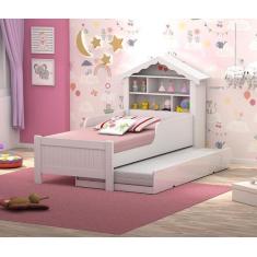 Imagem de Cama Quarto Solteiro Casa Princesa C/ Estante E Aux. - Vitamov