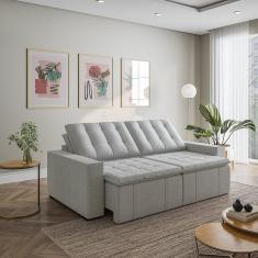 Imagem de Sofá Cama Retrátil e Reclinável 3 Lugares 260cm em Linho com Molas e Braço Reto Palmeira Cabecasa Ma Prata