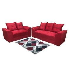 Imagem de Conjunto De Sofá De 2 E 3 Lugares Porto Vermelho Suede Resistente  - A