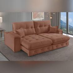 Imagem de Sofá Retrátil Reclinável com Usb 190cm Istambul Yescasa Marrom Claro