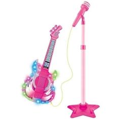 Imagem de KIT MICROFONE GUITARRA INFANTIL MENINAS PEDESTAL ROCK STAR AMPLIFICADOR MUSICAL KARAOKE MP3 CELULAR