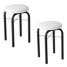 Imagem de Kit 2 Banquetas Baixas para Cozinha em Aço Manu Sintético I01 Preto/Br