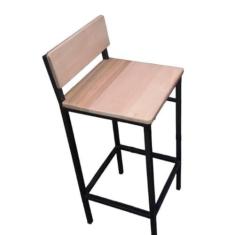 Imagem de Banqueta Alta em Aço Assento em Madeira Maciça Preto/natural