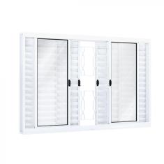 Imagem de Janela de Correr Aço Veneziana 6 Folhas com Grade Mosaico Riobras  120cmx150cm Branco