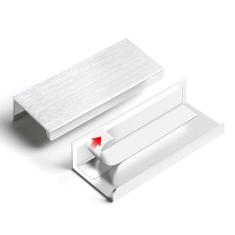 Imagem de BaiNong Pacote com 5 puxadores de armário autoadesivos de 7,6 cm Puxadores de dedo prateados para armários Pegas de armário ocultas Puxadores de borda para armários Puxadores de gaveta de costura