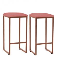 Imagem de Kit 02 Banqueta Alta Lua Industrial Cozinha Bar Balcão Bistrô Ferro Bronze Suede Rose Gold - Ahazzo Móveis
