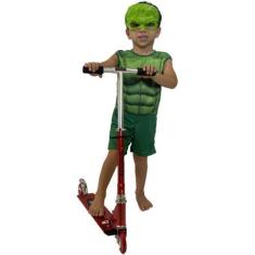 Imagem de Patinete Alumínio Infantil Vermelho 2 Rodas + Fantasia Hulk - Dm Toys