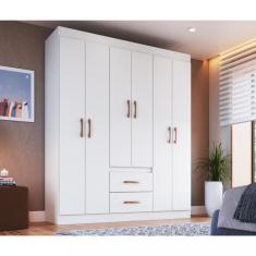 Imagem de Guarda Roupa Solteiro 6 Portas 2 Gavetas Montevideu Doripel Branco