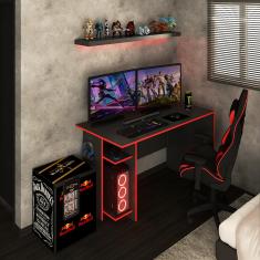 Imagem de Mesa Gamer Vênus 2 Prateleiras Preto Fosco/Vermelho - Panorama Móveis