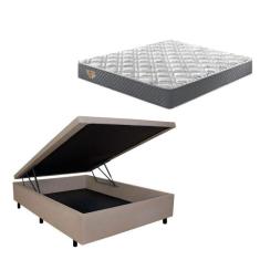 Imagem de Conjunto Cama Box Baú Casal 138x188cm em Courino com Colchão Adapto Molas Ensacadas Bege/Cinza