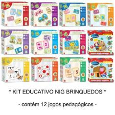 Imagem de Kit Pedagógico Educativo Com 12 Jogos Madeira Nig Brinquedos