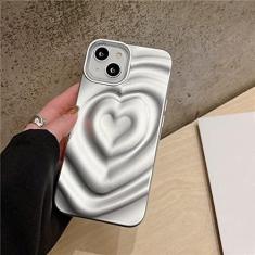 Imagem de Capa de telefone com padrão de coração de amor 3D de luxo para iPhone 14 13 12 Pro Max 11 14 Pro Max Candy Color Enrugada Capa traseira macia, prata, para iphone 12 Pro