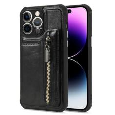 Imagem de Capa de telefone de couro carteira com zíper para iphone 15 14 plus 13 12 11 pro max com suporte de cartão capa, preto, para iphone 14 plus