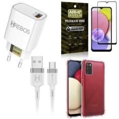Imagem de Capinha Samsung A03S + Carregador Turbo Hs183 + Película 3D - Armyshie