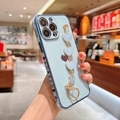 Imagem de Pulseira macia amor coração capa de telefone para iphone 11 12 13 pro max xs x xr 7 8 plus mini se 2020 galvanizado pára-choques capa traseira, céu azul, para iphone 13 mini